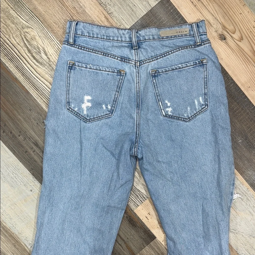 Cello Light Blue Distressed Straight Leg Jeans